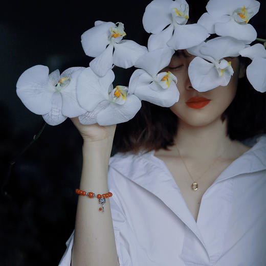 南红玛瑙圆珠手串 925银吉祥轮手链天然原石 醍醐原创 商品图2