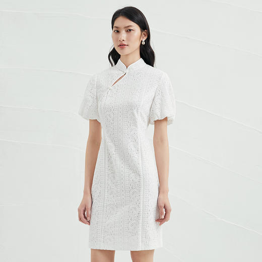 EITIE爱特爱夏季新款白色斜襟盘扣淡雅气质中国风旗袍连衣裙B2207906 商品图3