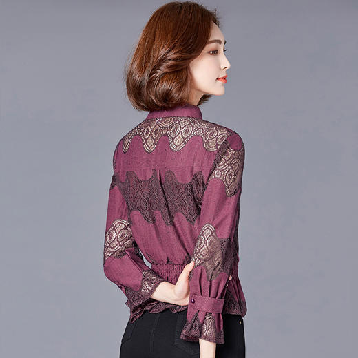 AHM-sscl1037新款时尚优雅气质立领长袖镂空蕾丝打底衫 商品图4