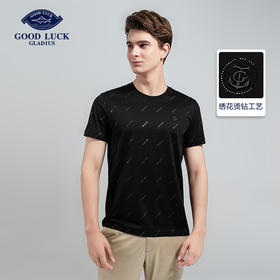 GOOD LUCK/德鲨微弹棉质字母印花圆领短袖T恤BY13539-810
