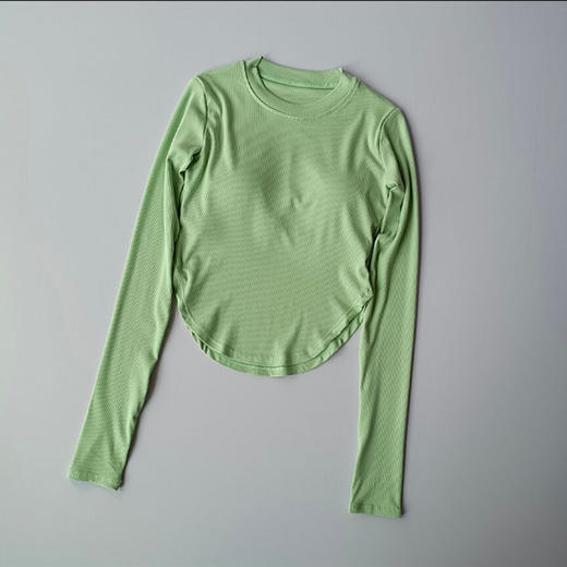 带胸垫螺纹显瘦运动长袖速干跑步网红弹力健身上衣修身T恤瑜伽服 商品图5