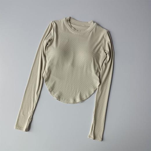 带胸垫螺纹显瘦运动长袖速干跑步网红弹力健身上衣修身T恤瑜伽服 商品图8