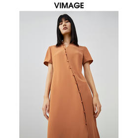 VIMAGE/纬漫纪夏季新款修身显瘦个性裙摆开叉连衣裙V1707330