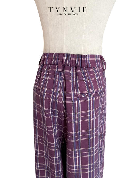 TYNVIE插袋9分萝卜裤-紫格纹 商品图4