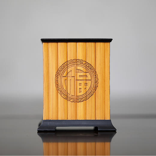 百福°紫光檀镶碳化竹笔筒 商品图2