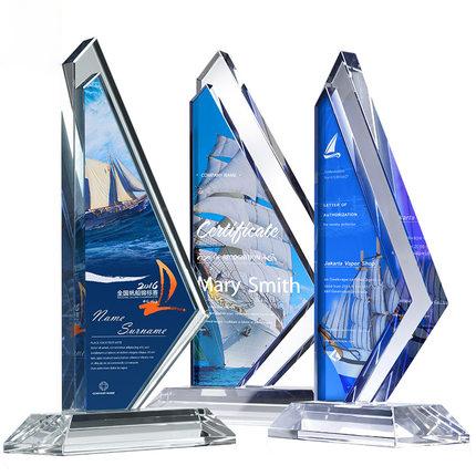 水晶风帆奖牌新款帆船水晶奖杯定制免费刻字企业代理授权牌纪念品 商品图3