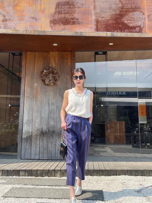 TYNVIE插袋9分萝卜裤-蓝橘条纹 商品图5