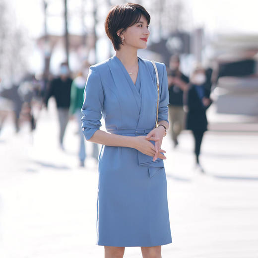 时尚简约轻奢气质大气连衣裙女中袖v领系带 商品图2