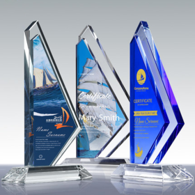 水晶风帆奖牌新款帆船水晶奖杯定制免费刻字企业代理授权牌纪念品