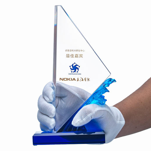 琉璃水晶帆船蓝色浪花奖杯踏浪一帆风顺礼品年会颁奖彰颁奖留念 商品图2