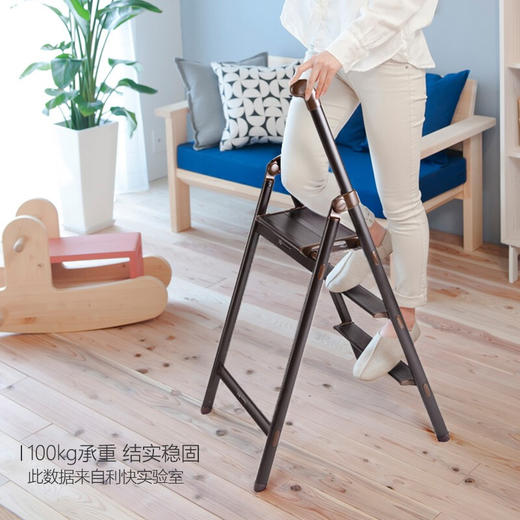 【6F】利快 可折叠铝合金手扶梯子单侧梯日本长谷川家用三步梯 棕色 商品图2