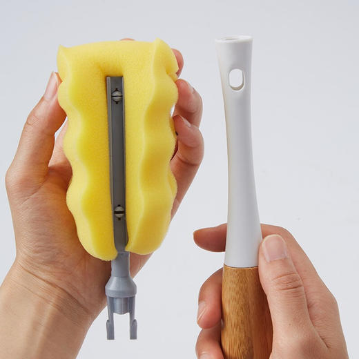 【6F】多样屋厨房用刷海绵刷茶杯刷洗杯子刷子玻璃杯清洁刷 长柄海绵杯刷/刷头可替换 商品图1