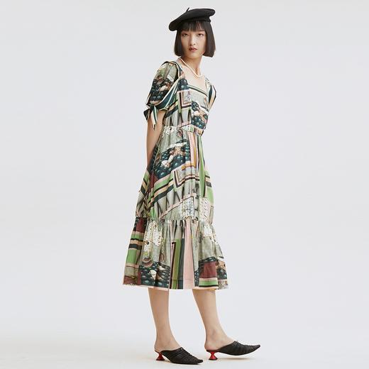 【不规则印花】谜底连衣裙纯棉印花泡泡袖收腰长裙225ML6076 商品图1