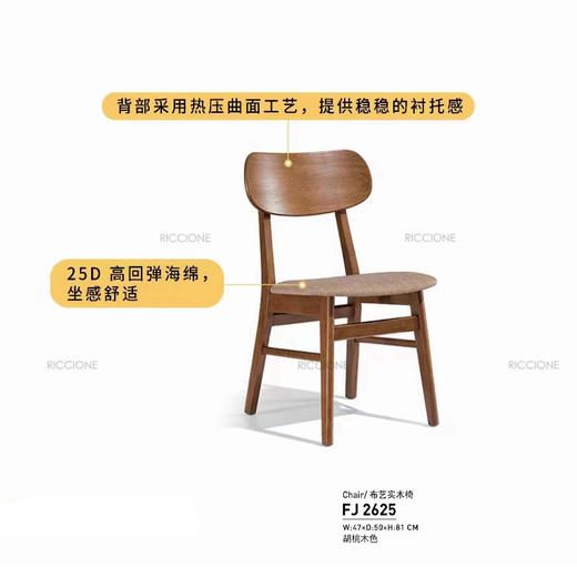 RICCIONE 瑞吉欧 实木布艺餐椅两张FJ 2625 商品图3