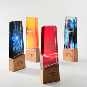 创意水晶奖杯定制木质内雕奖牌授权牌活动比赛企业员工颁奖奖杯