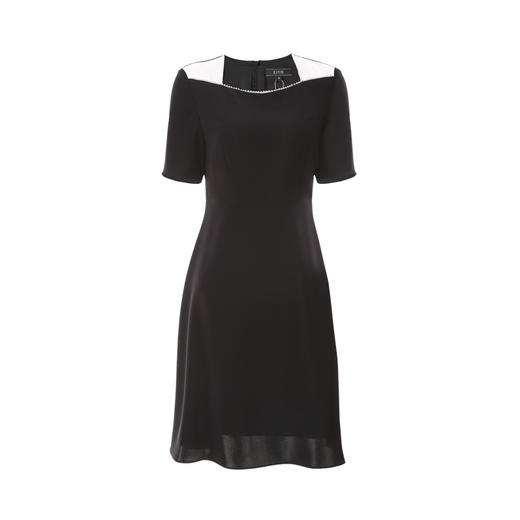 EITIE爱特爱夏季新款通勤短袖显瘦一字领黑色a字连衣裙B2207918 商品图5