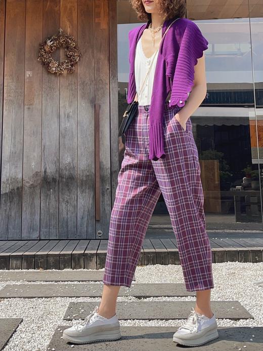 TYNVIE插袋9分萝卜裤-紫格纹 商品图7