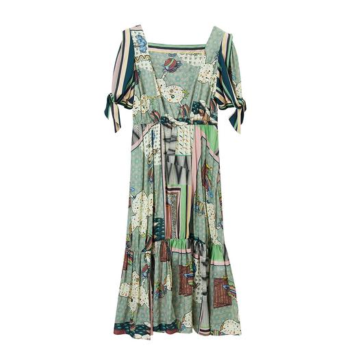 【不规则印花】谜底连衣裙纯棉印花泡泡袖收腰长裙225ML6076 商品图4