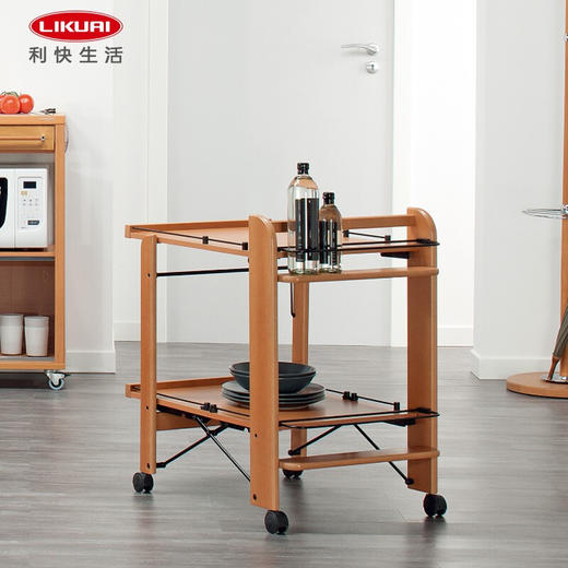 【6F】利快 木质双层推车餐车福帕FOPPA意大利进口实木厨房置物架多功能收纳架 商品图0