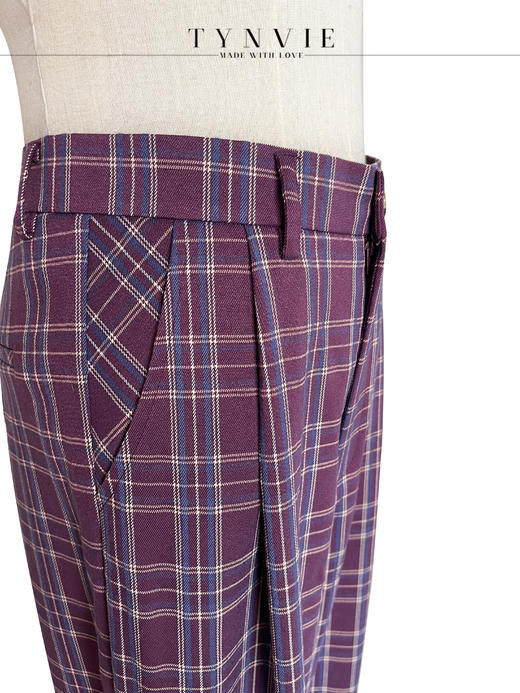 TYNVIE插袋9分萝卜裤-紫格纹 商品图3