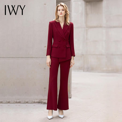 IWY/红色阔腿裤西装套装女士英伦风时尚干练总裁职业装主持人商务正装C11358+P30358 商品图0