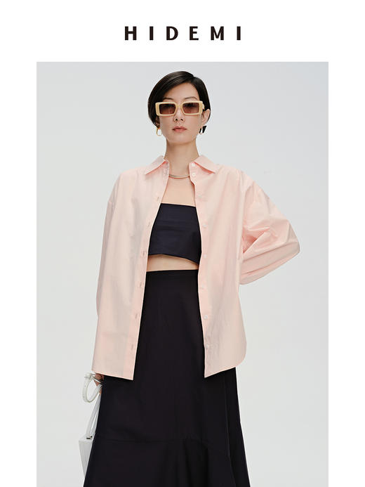 HIDEMI 樱花粉简约廓形休闲宽松经典款衬衫 商品图5
