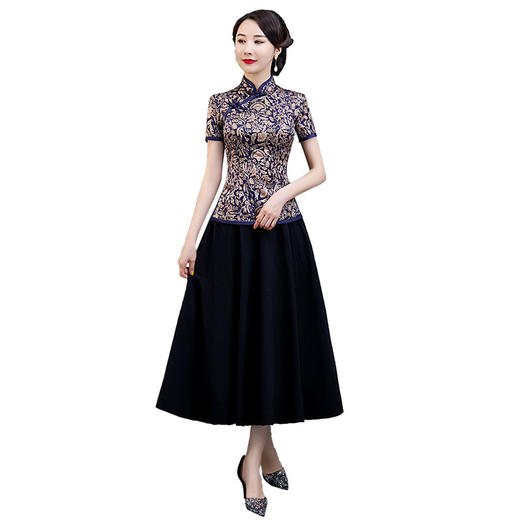 TZM-2104-2109 2022春夏季新款日常旗袍改良版中年女妈妈修身显瘦两件套装连衣裙 商品图4