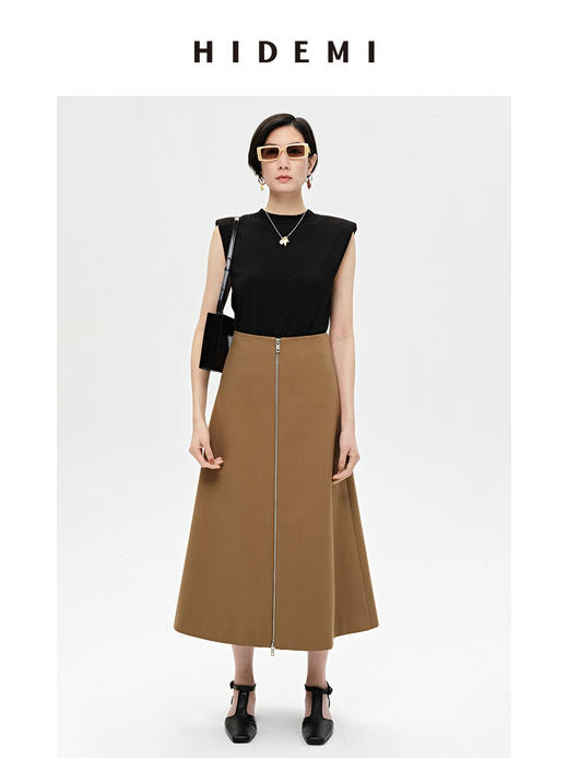 HIDEMI 真丝羊毛超细针织呼吸透感亲肤垫肩圆领无袖上衣 商品图1