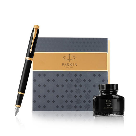 【4F】派克（PARKER）钢笔 签字笔 商务办公送礼 男女生日礼物 学生练字 礼品 IM丽雅黑金夹墨水笔+墨水礼盒 商品图0