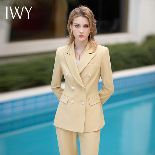 IWY/春秋时尚新款双排扣西装外套女鹅黄色商务总裁经理正装长袖职业装 CP12118 商品图0