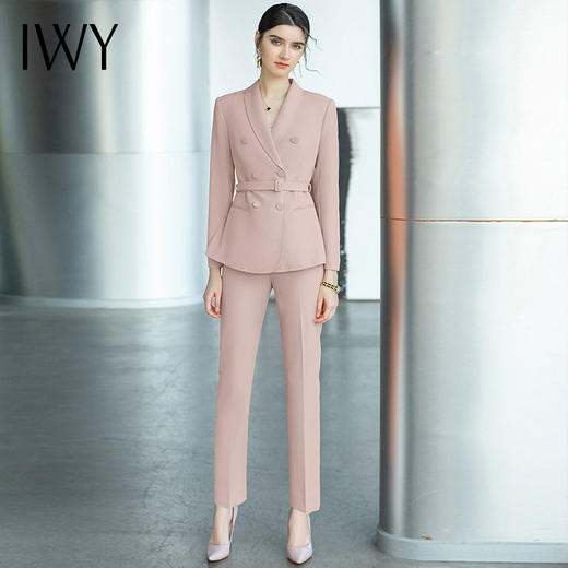IWY/粉色名媛西服女套装时尚干练气质职业西装两件套显瘦职业装工作服CP1490 商品图1