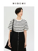 HIDEMI 条纹高密棉圆领亲肤百搭廓形T恤 黑白条纹/蓝白条纹/棕白条纹 商品缩略图0