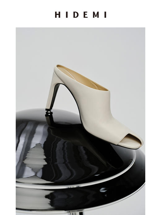 HIDEMI 极简露趾设计感牛皮流线型高跟鞋 白色/焦糖色 商品图5