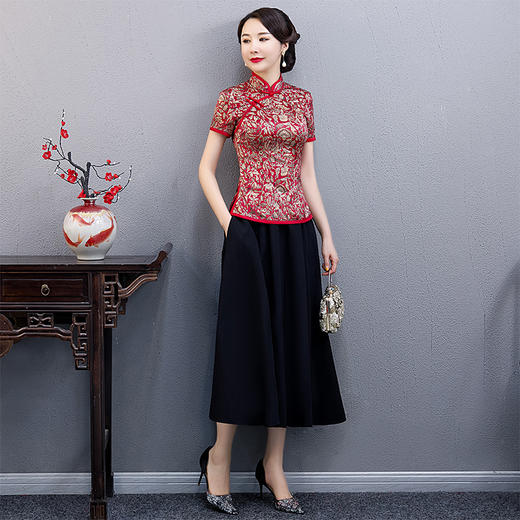 TZM-2104-2109 2022春夏季新款日常旗袍改良版中年女妈妈修身显瘦两件套装连衣裙 商品图2