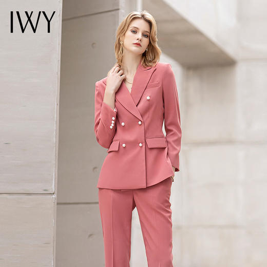 IWY/名媛粉色职业时尚西装套装女设计感珍珠扣优雅商务职业装工作服OL CP11383 商品图0