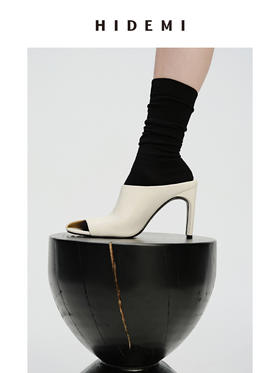 HIDEMI 极简露趾设计感牛皮流线型高跟鞋 白色/焦糖色