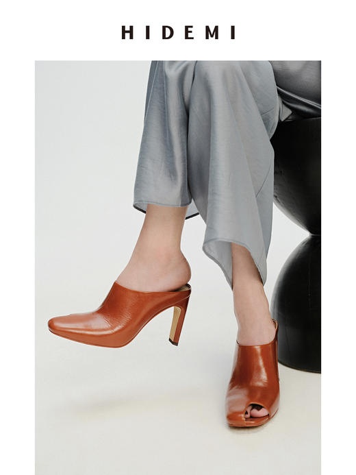 HIDEMI 极简露趾设计感牛皮流线型高跟鞋 白色/焦糖色 商品图7