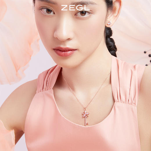 ZEGL设计师春日樱花系列925纯银花朵钥匙项链女玫瑰金锁骨链配饰 商品图2
