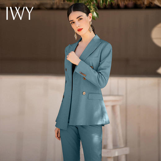 IWY/高级感西装套装女气质孔雀蓝西服职业装播音艺考主持正装工作服Ol CP1522 商品图2