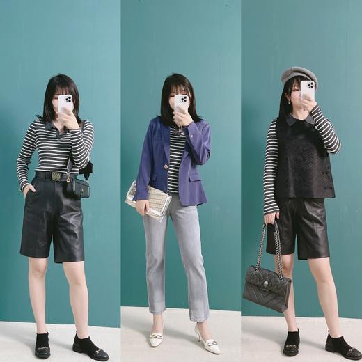 衣柜必不可少的经典条纹针织衫！yi线品牌代工厂定制 2022新款女春季薄款早春短款修shen显瘦外穿 内搭设计感V领polo领撞色 ins套头条纹衫 小清新 复古风 日韩风 通勤风 四季款单品！ 商品图12