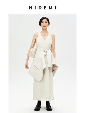 HIDEMI 褶皱工艺极简露背设计感连衣裙