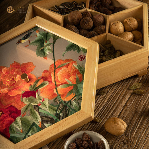 艶 湘绣 实木刺绣 八宝盒 收纳盒 客厅零食盘 商品图4