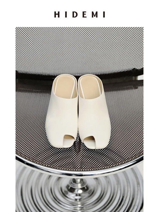 HIDEMI 极简露趾设计感牛皮流线型高跟鞋 白色/焦糖色 商品图4
