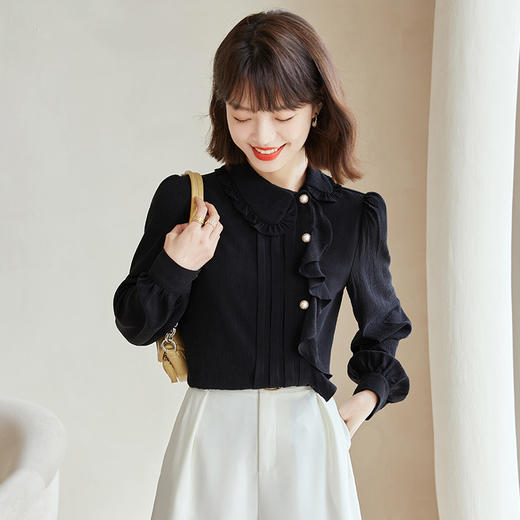 早春新款2022年白色蕾丝木耳边衬衫女高级感别致漂亮小衫法式立领 NSM1800 商品图2