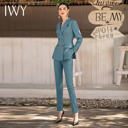 IWY/高级感西装套装女气质孔雀蓝西服职业装播音艺考主持正装工作服Ol CP1522 商品图1