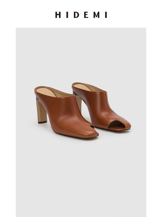 HIDEMI 极简露趾设计感牛皮流线型高跟鞋 白色/焦糖色 商品图10