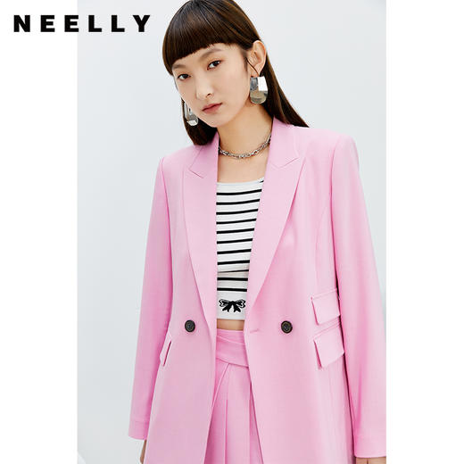 NEELLY纳俪商场新款西装外套休闲2022年新款两粒扣粉色潮外套女N22031C01122 商品图1