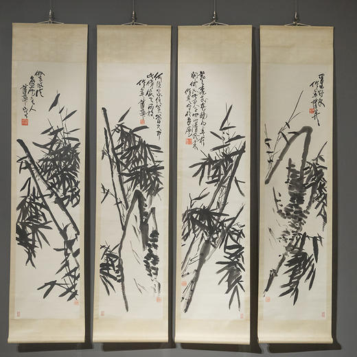 清 蒲华《竹石图》四条屏墨本立轴 商品图0