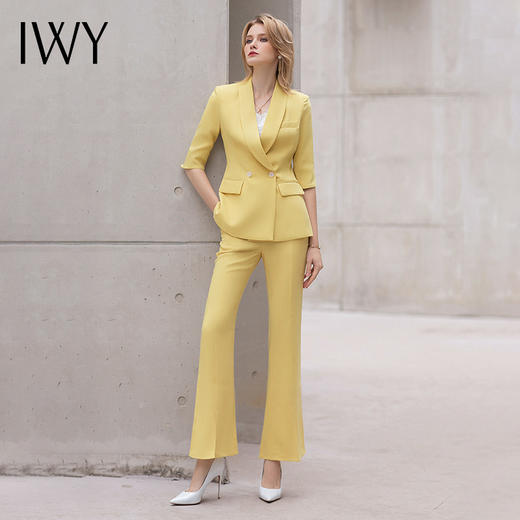 IWY/气质黄色七分袖西装套装女2022春夏新款阔腿裤职业装美容院工作服C10226+P30226 商品图1