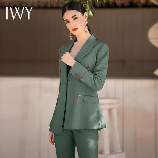 IWY/绿色双排扣显瘦西装套装女2022新款上班面试工作服商务工作服正装CP1522- 商品图4